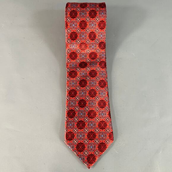 ERMENEGILDO ZEGNA Red Black Abstract Floral Silk Tie - Picture 3 of 5